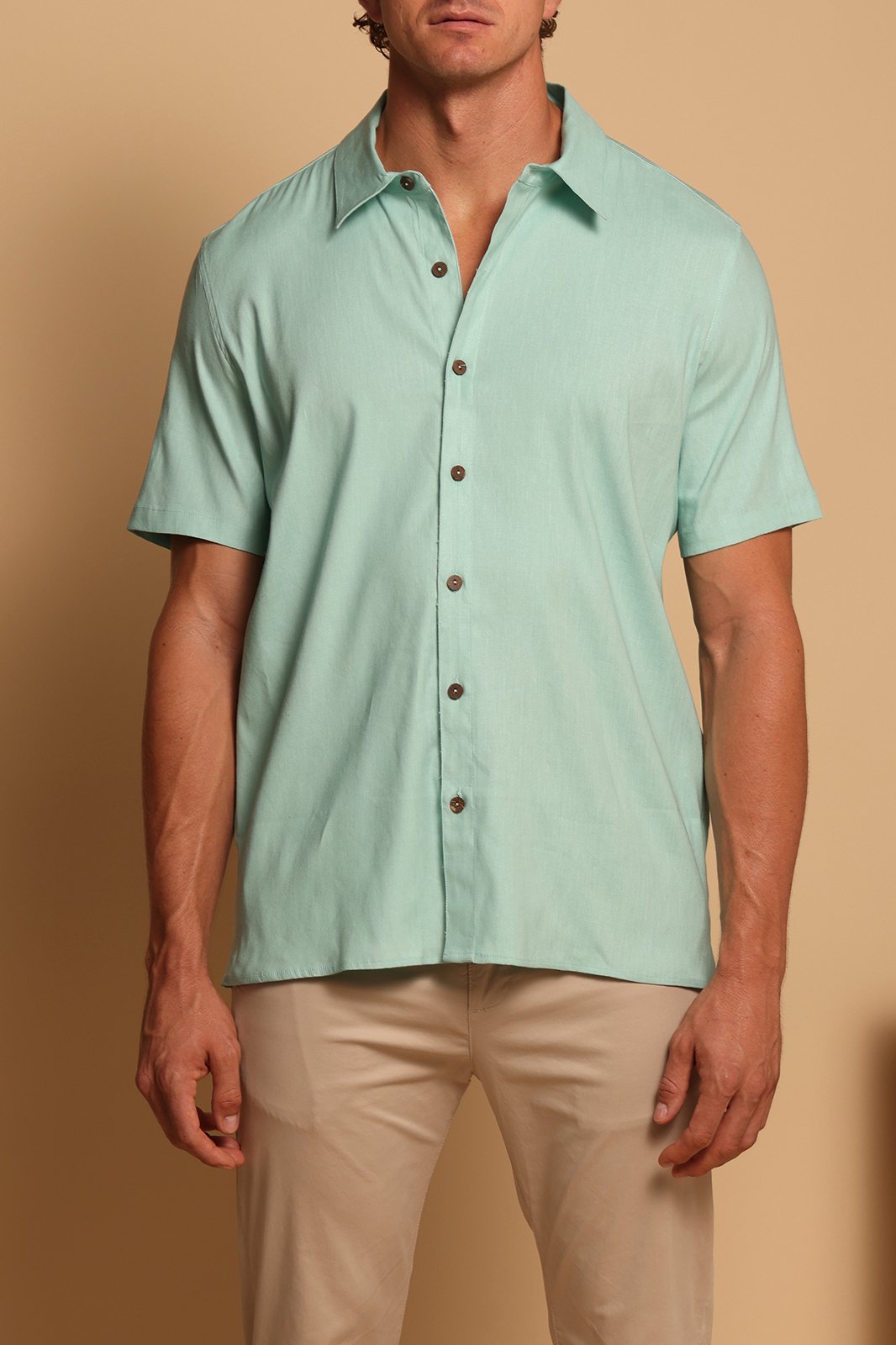 CHARLES LINEN CAMP SHIRT - PASTEL TURQUOISE - S