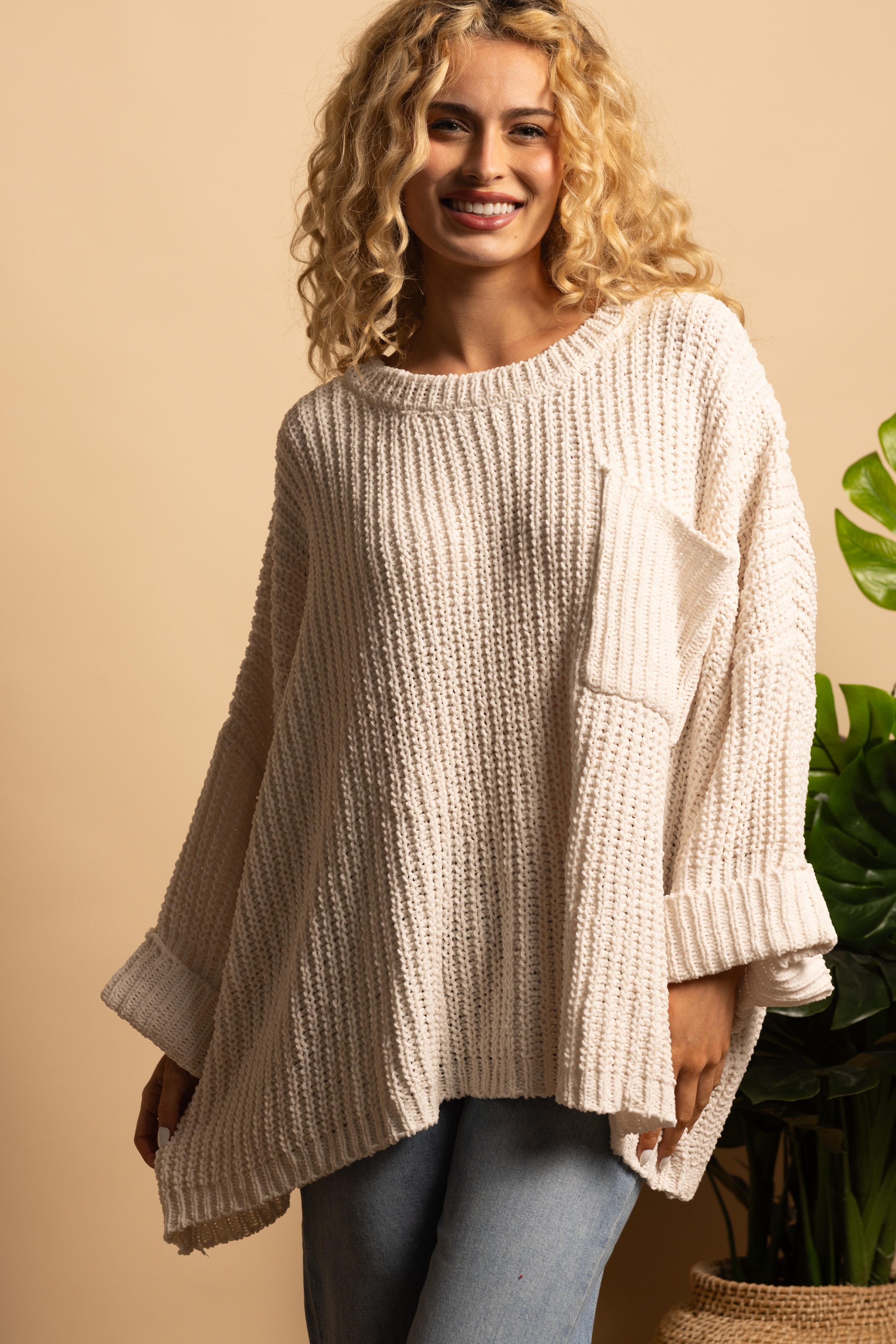 CHENILLE OVERSIZED SWEATER - IVORY - OS