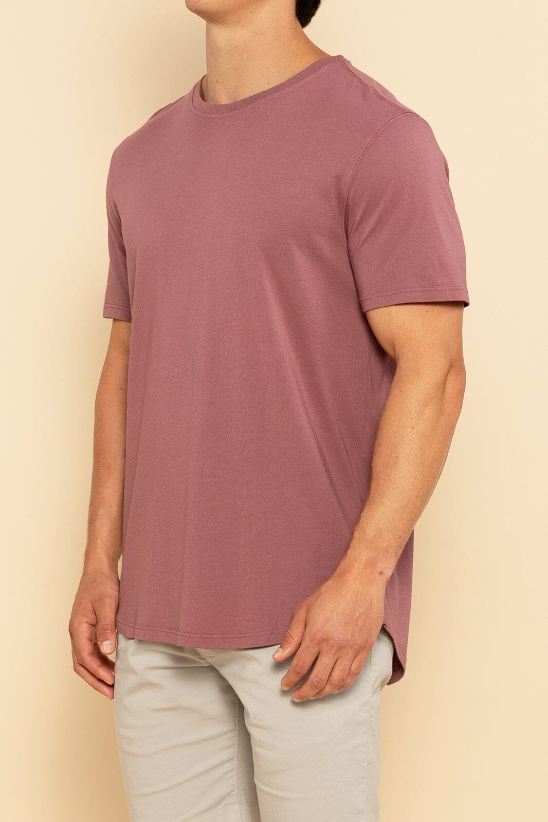 Salmon Curved Hem Tee For Men - Front Side Angle