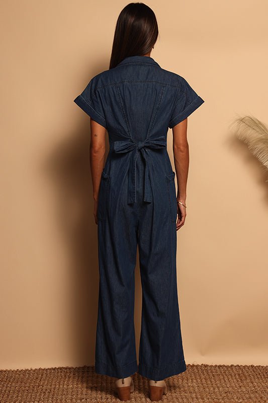 COLLARED JUMPSUIT - DARK DENIM - XS