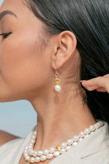 GOLD PEARL & SEASHELL DROP EARRINGS - KAMELI - -