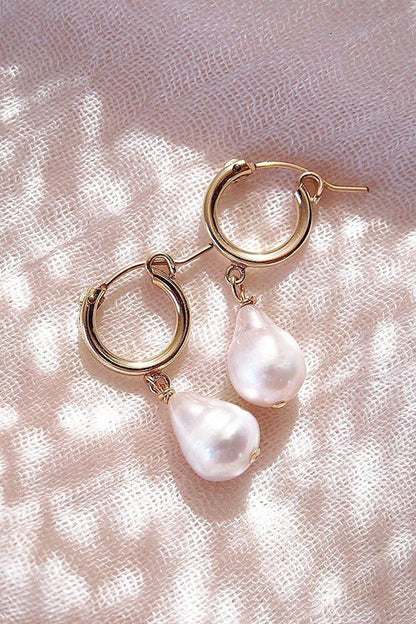 BAROQUE PEARL HOOP EARRINGS - KEHAU - SMALL 13MM -