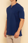 Navy Blue Notch Neck Tee For Men - Front Side Angle