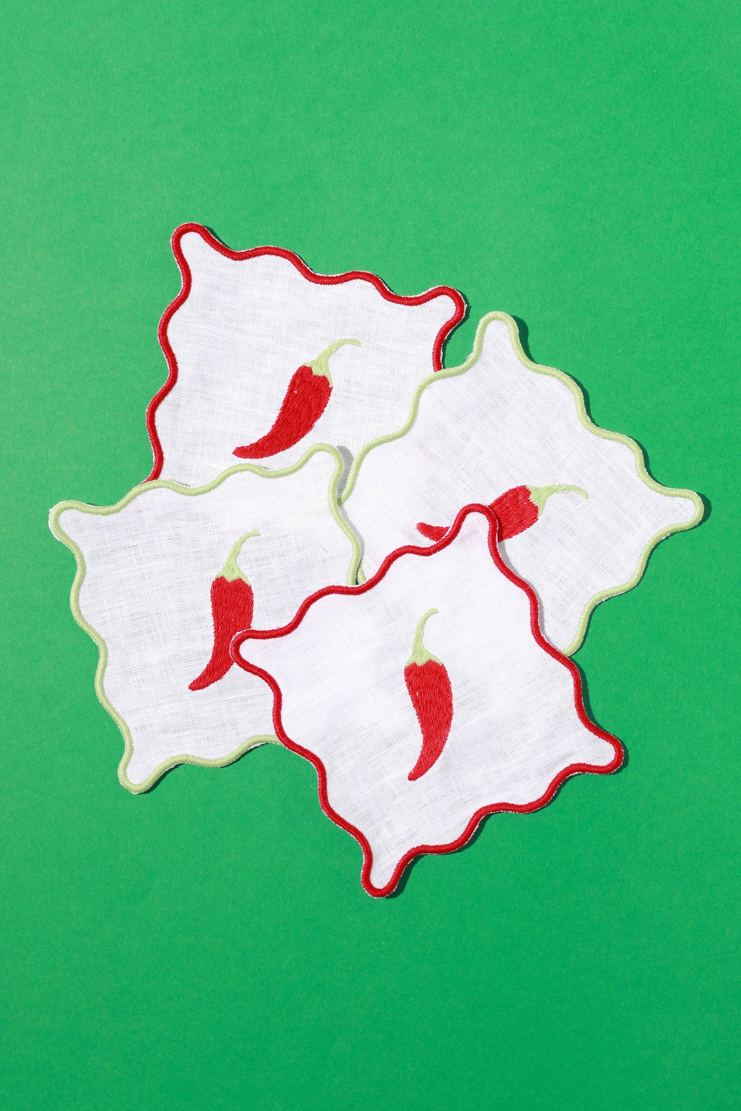Chili Cocktail Napkins | Embroidered Linen Coaster Set