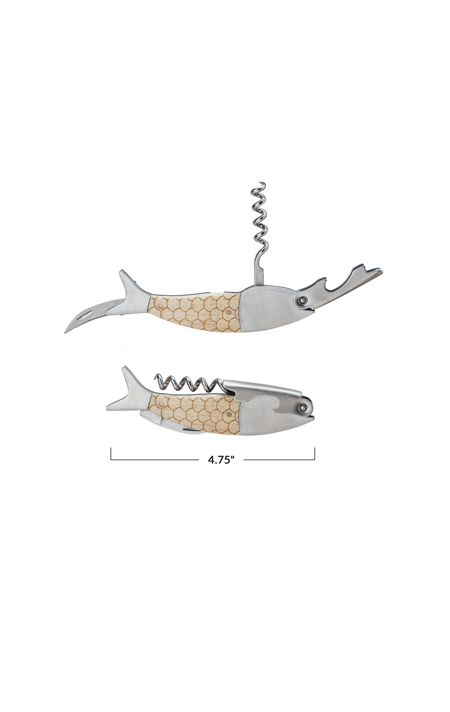 OAK WOOD & STAINLESS STEEL FISH SHAPED BOTTLE OPENER
