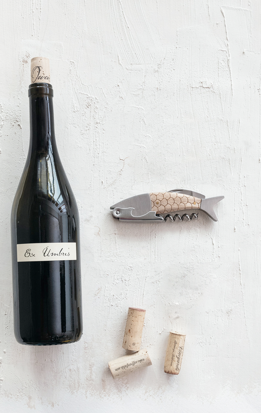OAK WOOD & STAINLESS STEEL FISH SHAPED BOTTLE OPENER