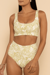 Tan & White Perth Top With Flower Pattern