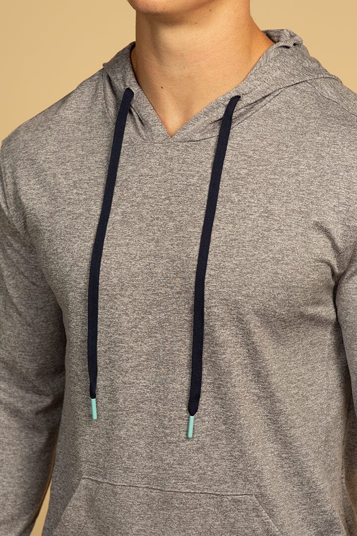 Grey Pullover Hoodie For Men Front Strings