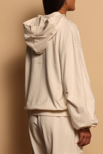 TARA TERRY HOODIE - IVORY - XS