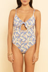 Blue & White Cut Out One Piece With Flower Pattern