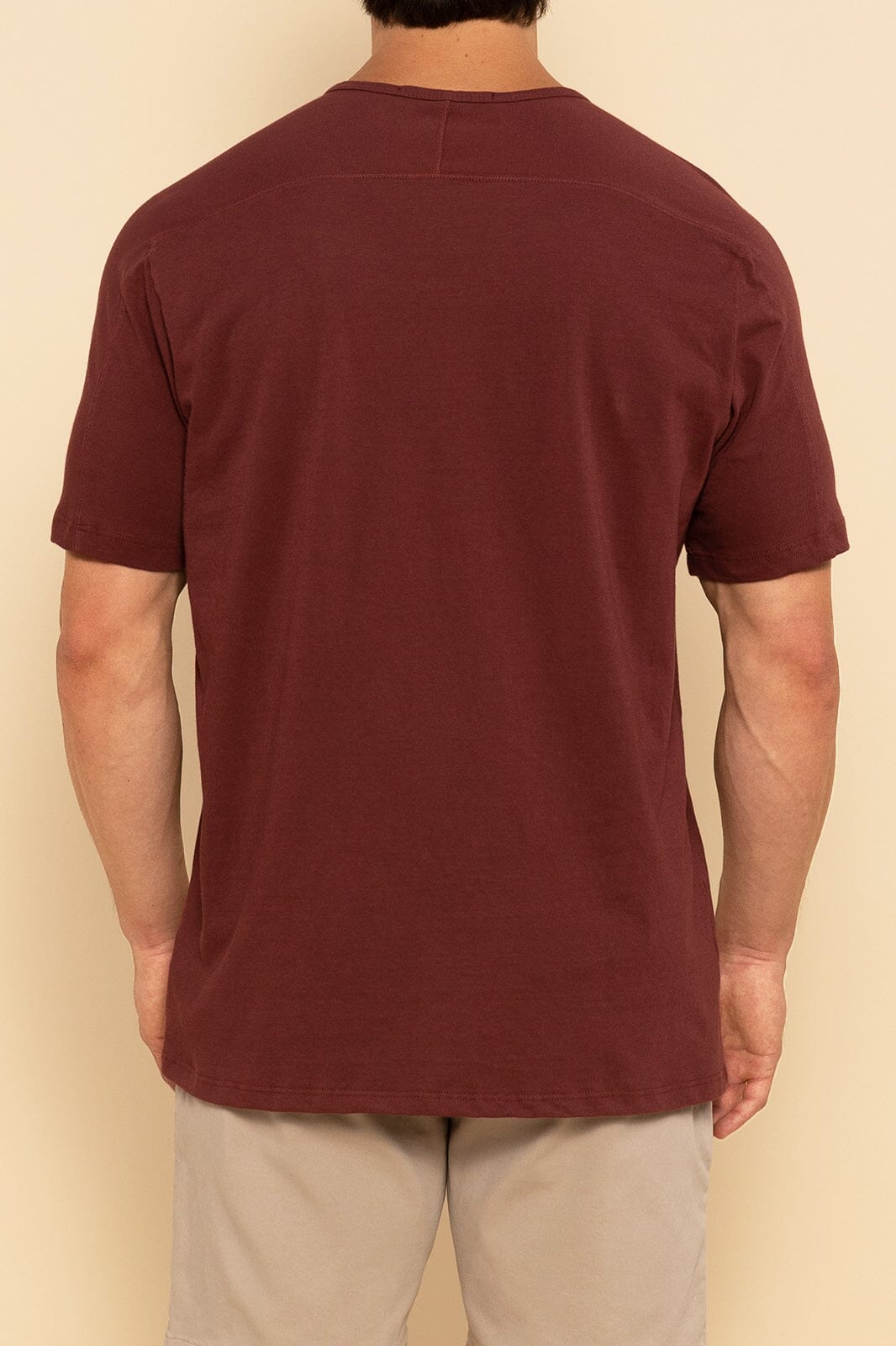 Maroon Notch Neck Tee For Men - Back Angle