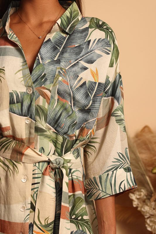 TIE WAIST OVERSIZED LINEN DRESS - MODERN TROPICS - XS