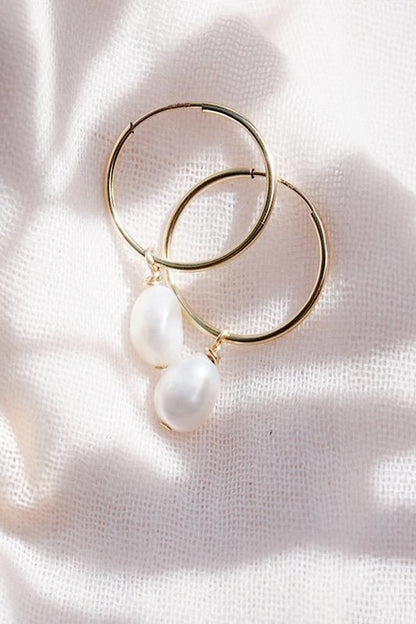 PEARL GOLD HOOP EARRINGS - KEILANI - PEARL