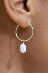 PEARL GOLD HOOP EARRINGS - KEILANI - PEARL