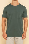 Navy Green Pocket Crew Neck Tee With Pocket For Men