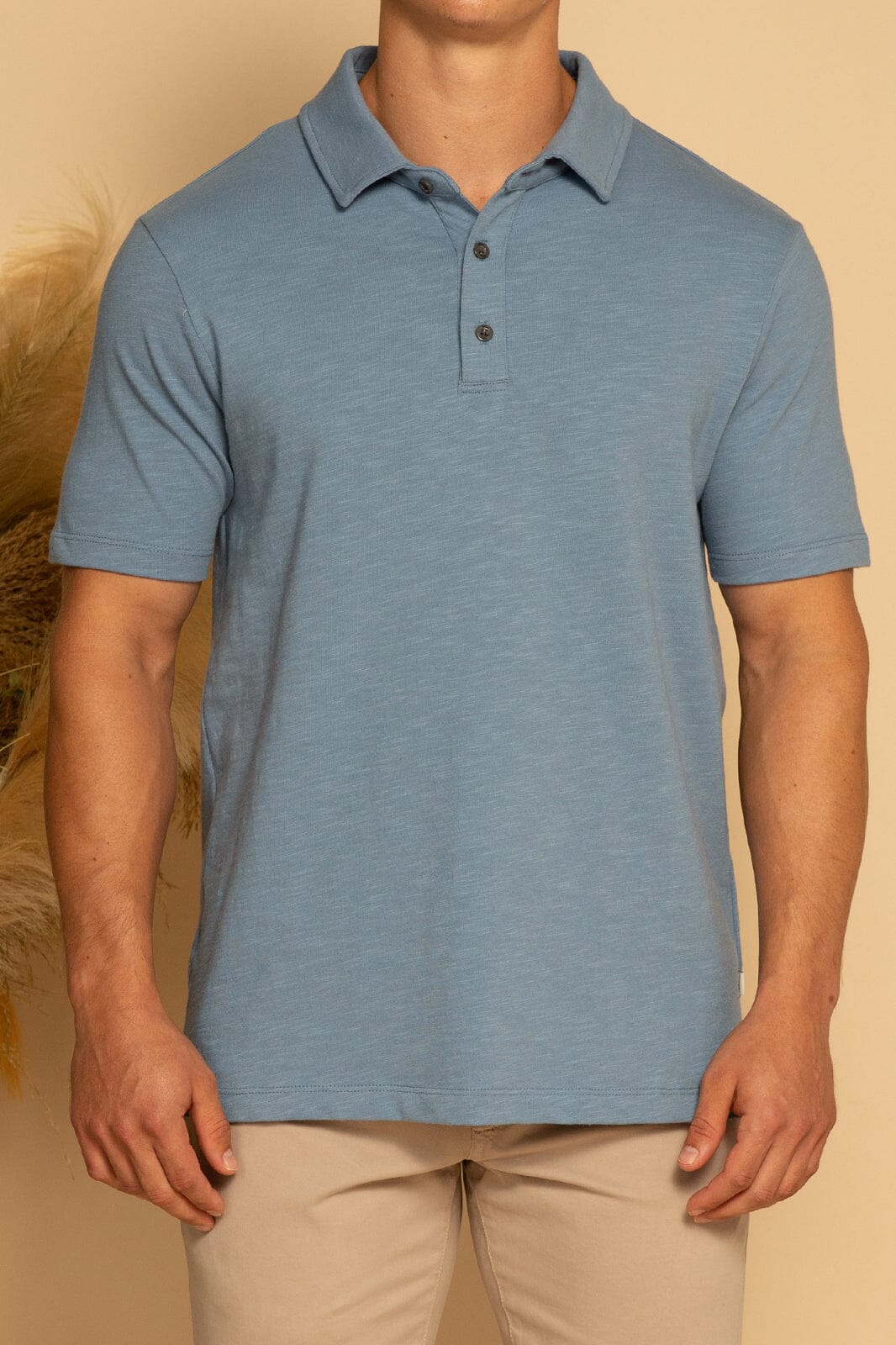 SHORT SLEEVE SLUB POLO - DUSTY BLUE - S