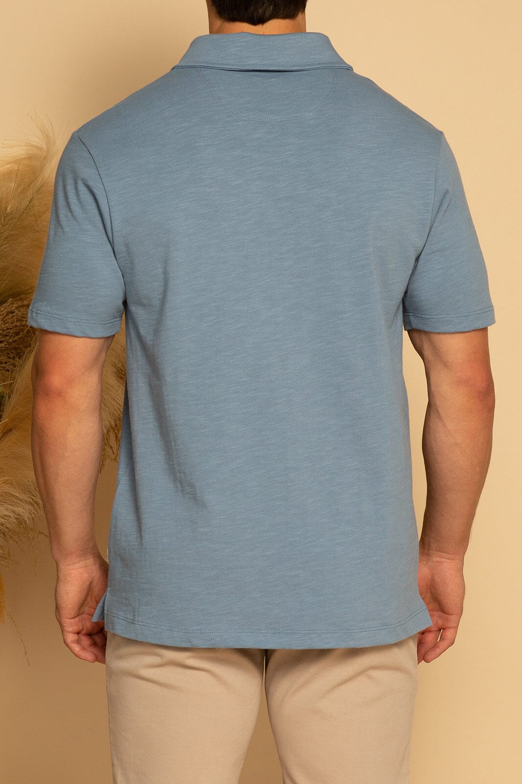 SHORT SLEEVE SLUB POLO - DUSTY BLUE - S