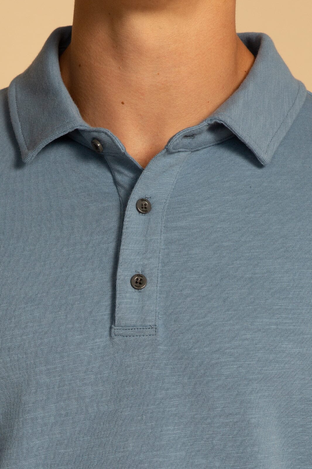 SHORT SLEEVE SLUB POLO - DUSTY BLUE - S