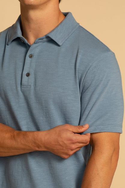 SHORT SLEEVE SLUB POLO - DUSTY BLUE - S