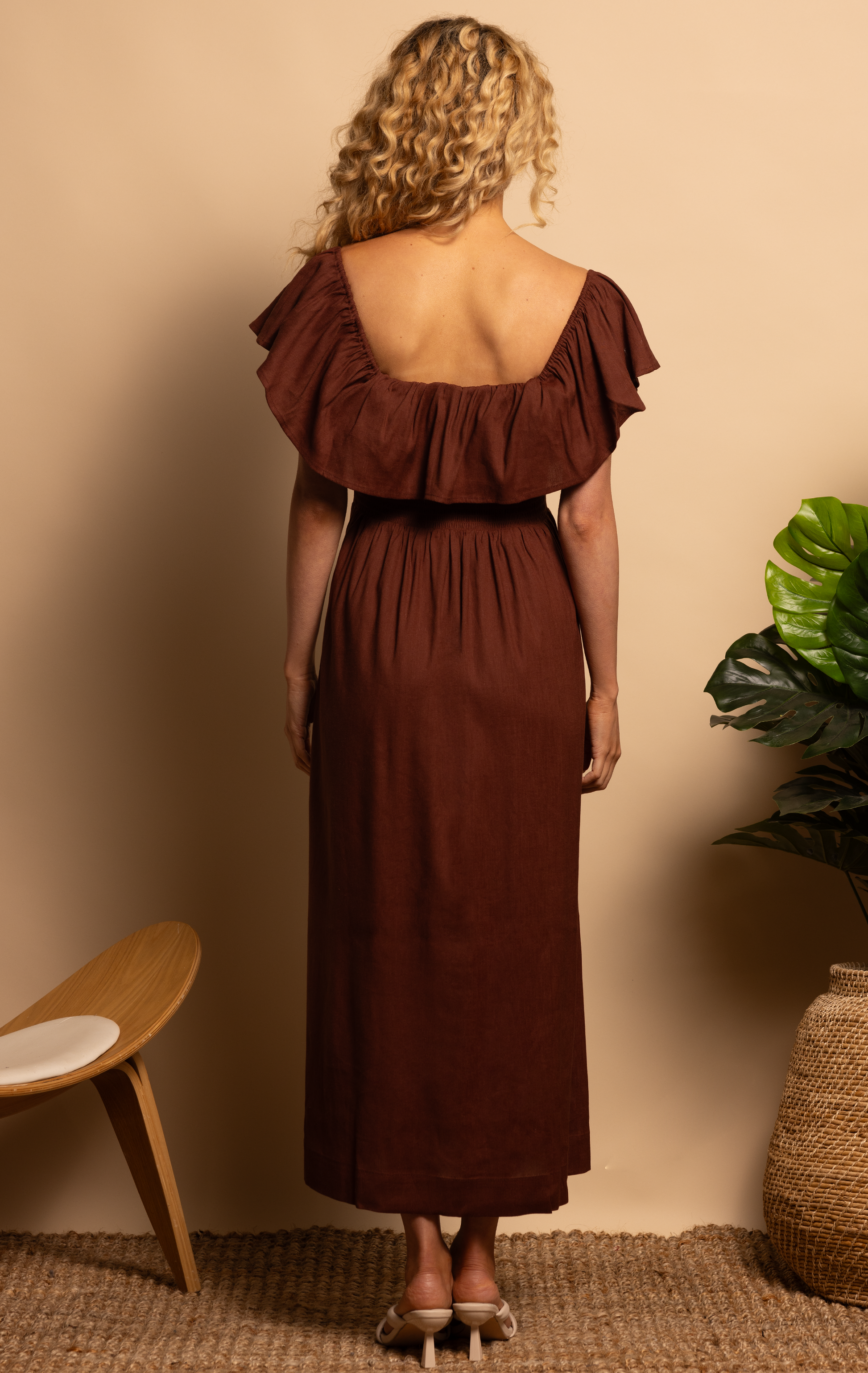 frilly off the shoulder dress Lisette Ruffle Off Shoulder Gown