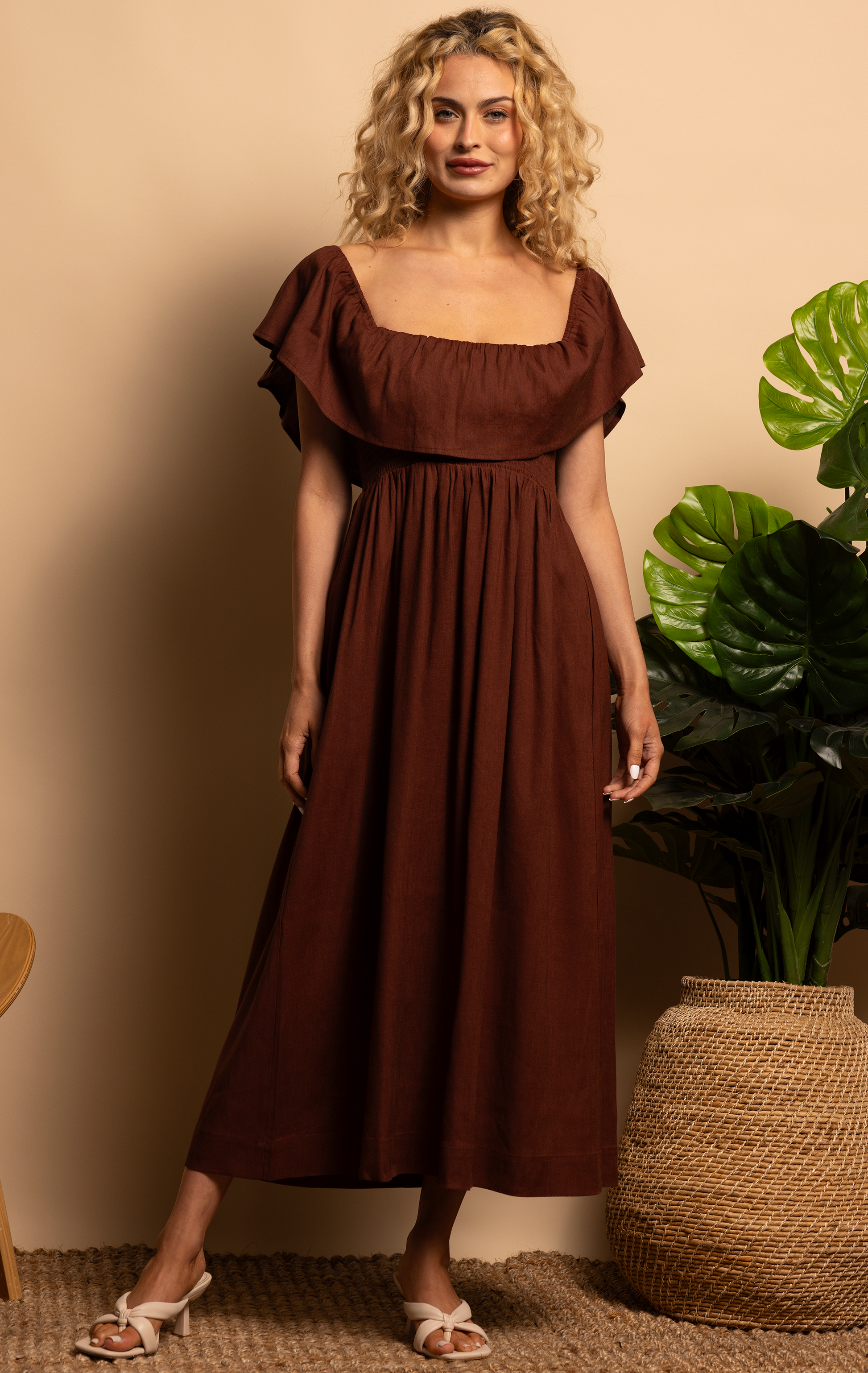 Women's Ruffle Off Shoulder Dress | Color: Bordeaux | Size: XS by Shore Women's Ruffle Off Shoulder Dress | Color: Bordeaux | Size: XS by Shore