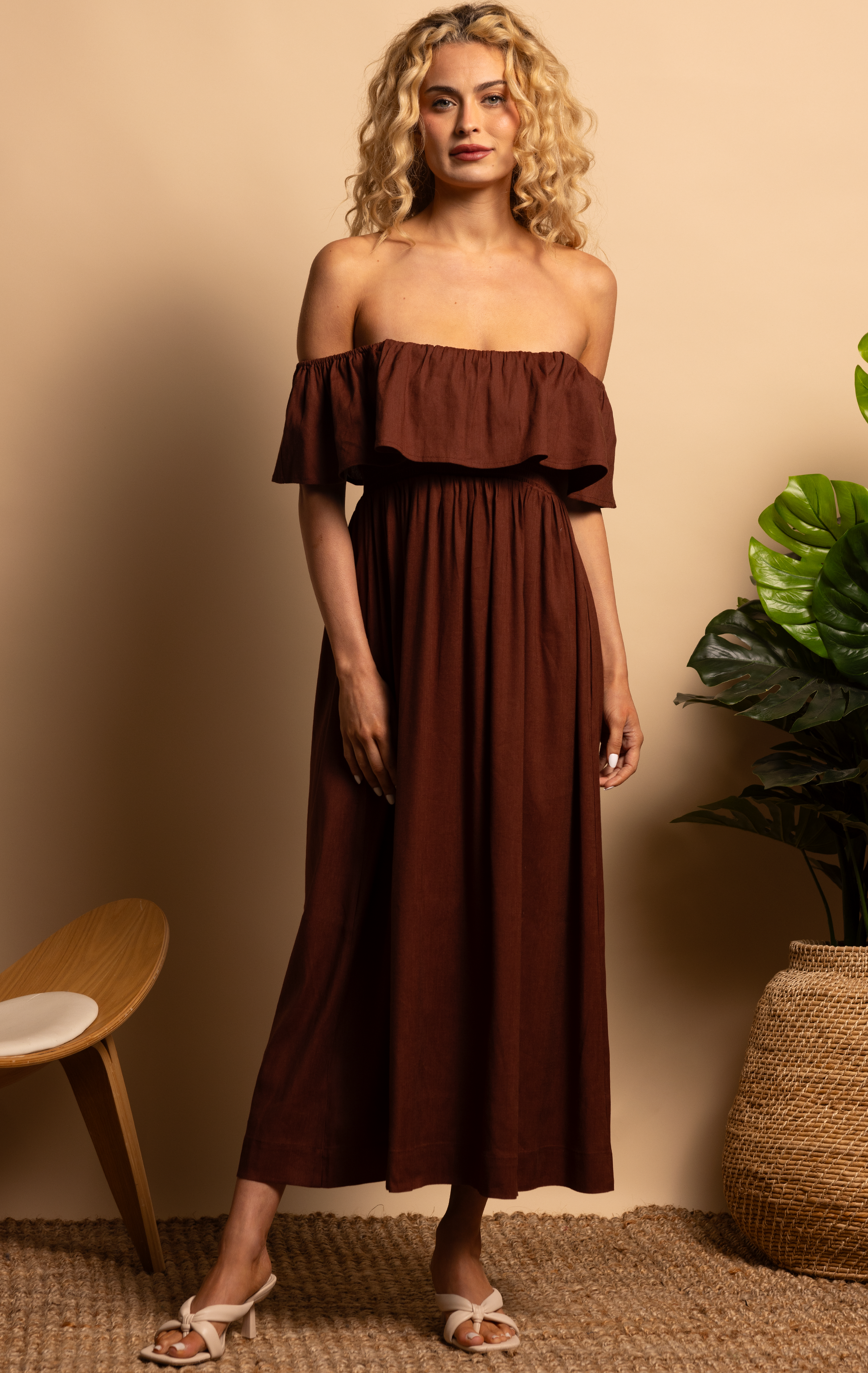 Women's Ruffle Off Shoulder Dress | Color: Bordeaux | Size: Xs by Shore Women's Ruffle Off Shoulder Dress | Color: Bordeaux | Size: Xs by Shore