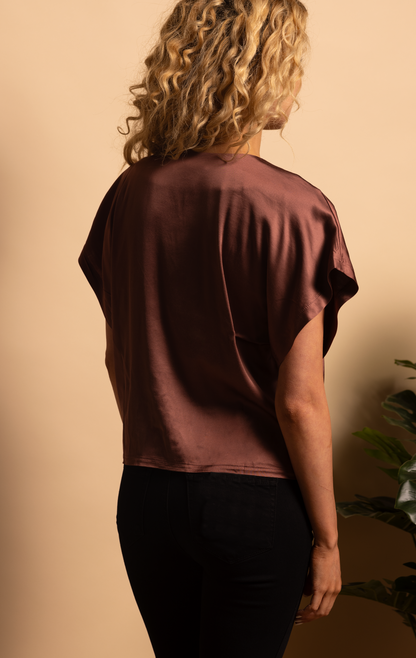 VIOLET V NECK TOP - BORDEAUX - XS