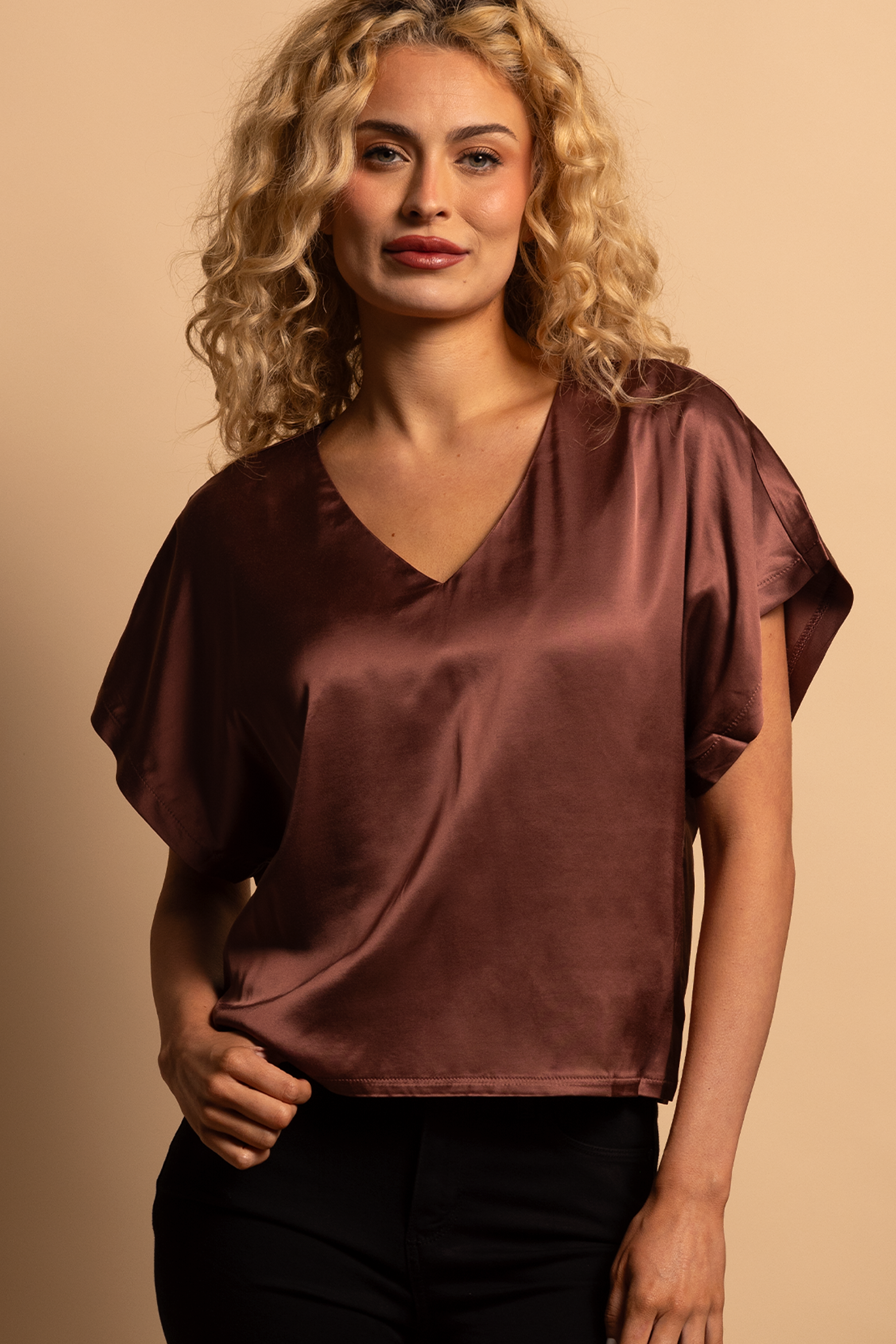 VIOLET V NECK TOP - BORDEAUX - XS