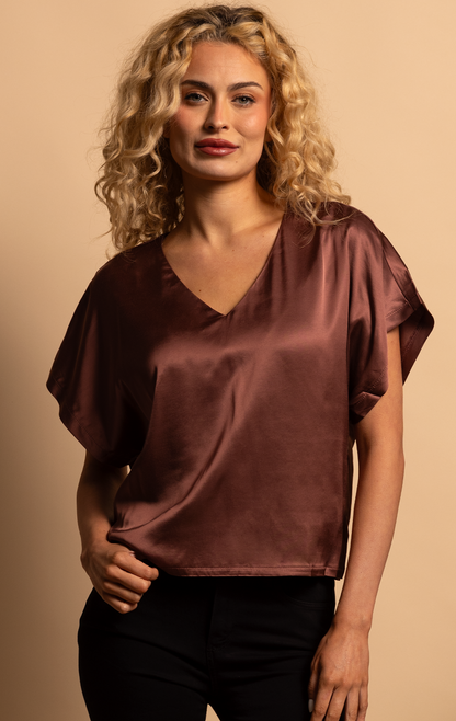 VIOLET V NECK TOP - BORDEAUX - XS