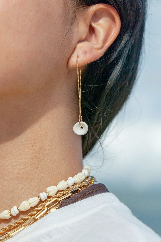 PUKA SHELL THREADER EARRINGS - AUALI'I - -