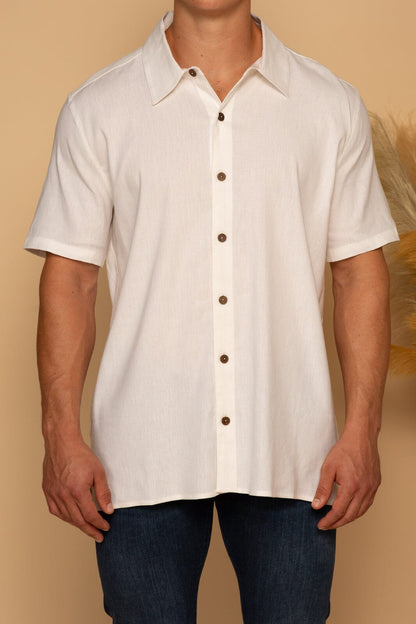 CHARLES LINEN CAMP SHIRT - WHITE - S