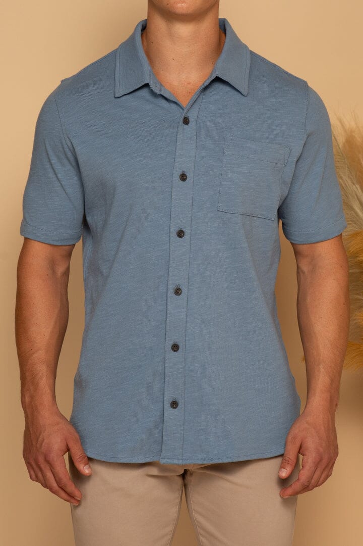 SHORT SLEEVE BUTTON DOWN SHIRT - DUSTY BLUE - S