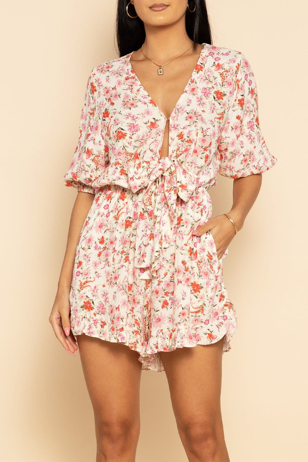 White With Red Flowers Malta Romper