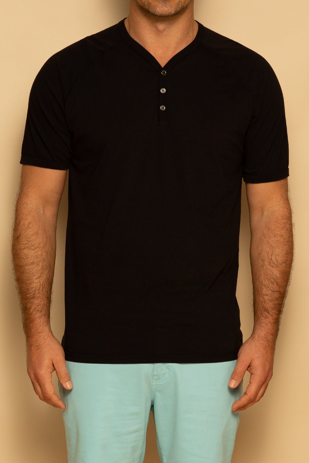 ORGANIC MENS HENLEY - BLACK - S