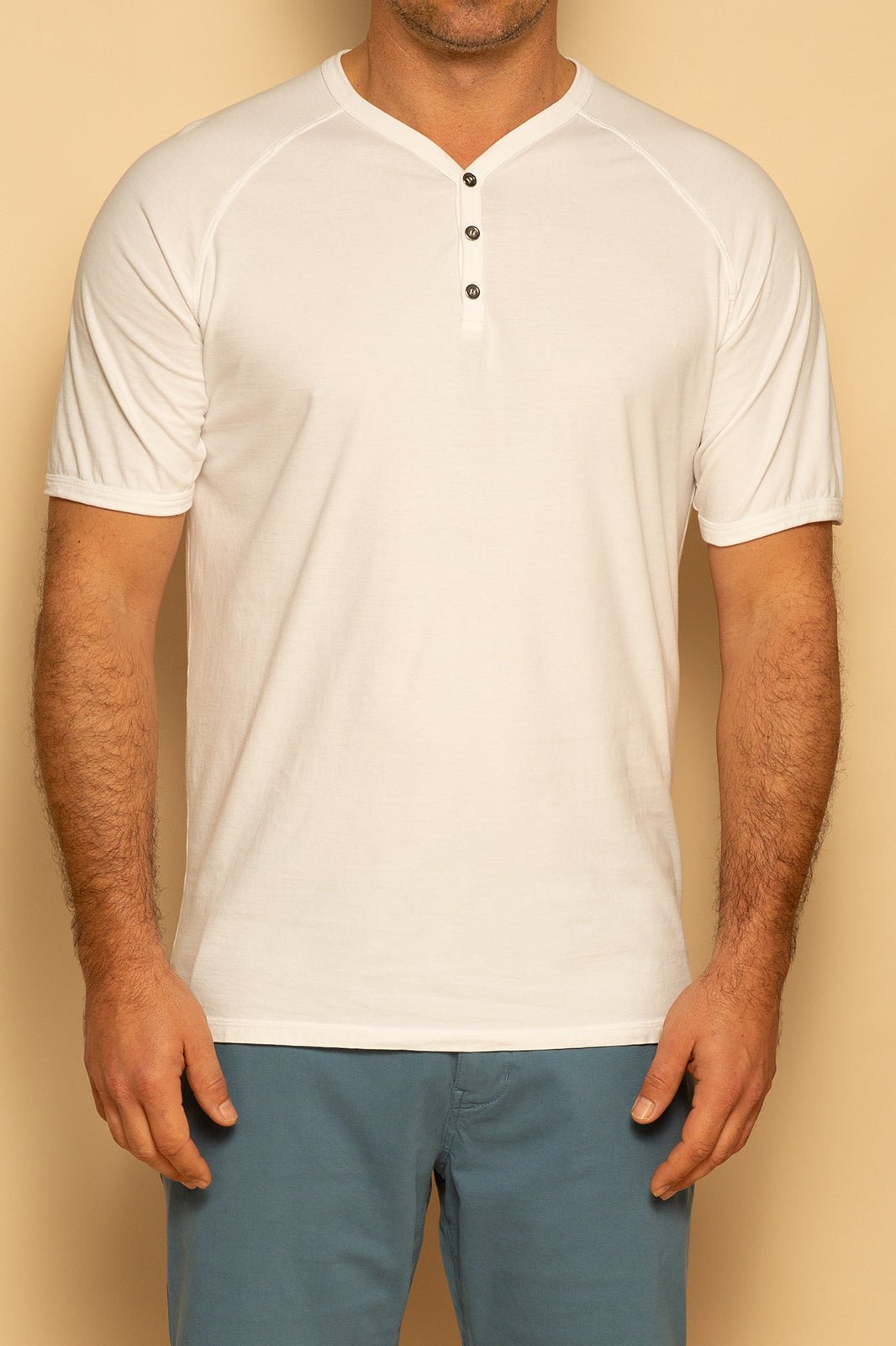 ORGANIC MENS HENLEY - WHITE - S