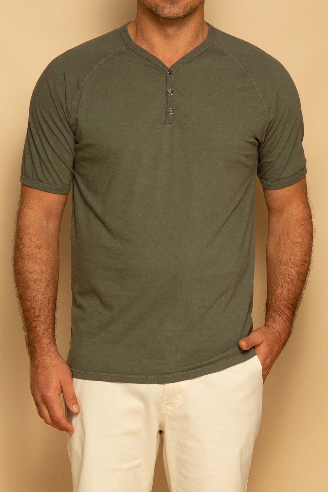 ORGANIC MENS HENLEY - THYME - S