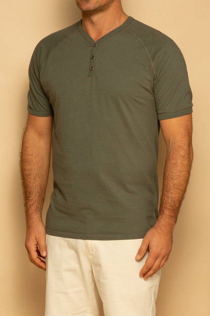 ORGANIC MENS HENLEY - THYME - S