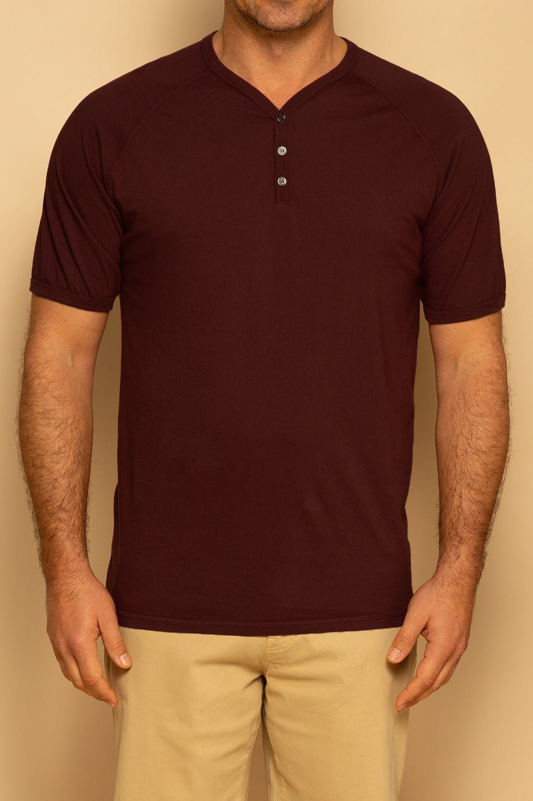 ORGANIC MENS HENLEY - MAHOGANY - S