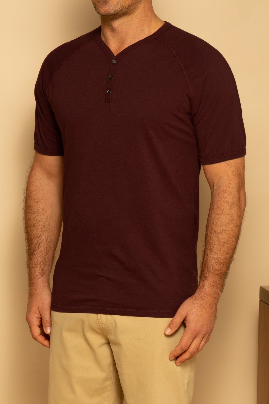 ORGANIC MENS HENLEY - MAHOGANY - S