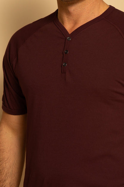 ORGANIC MENS HENLEY - MAHOGANY - S