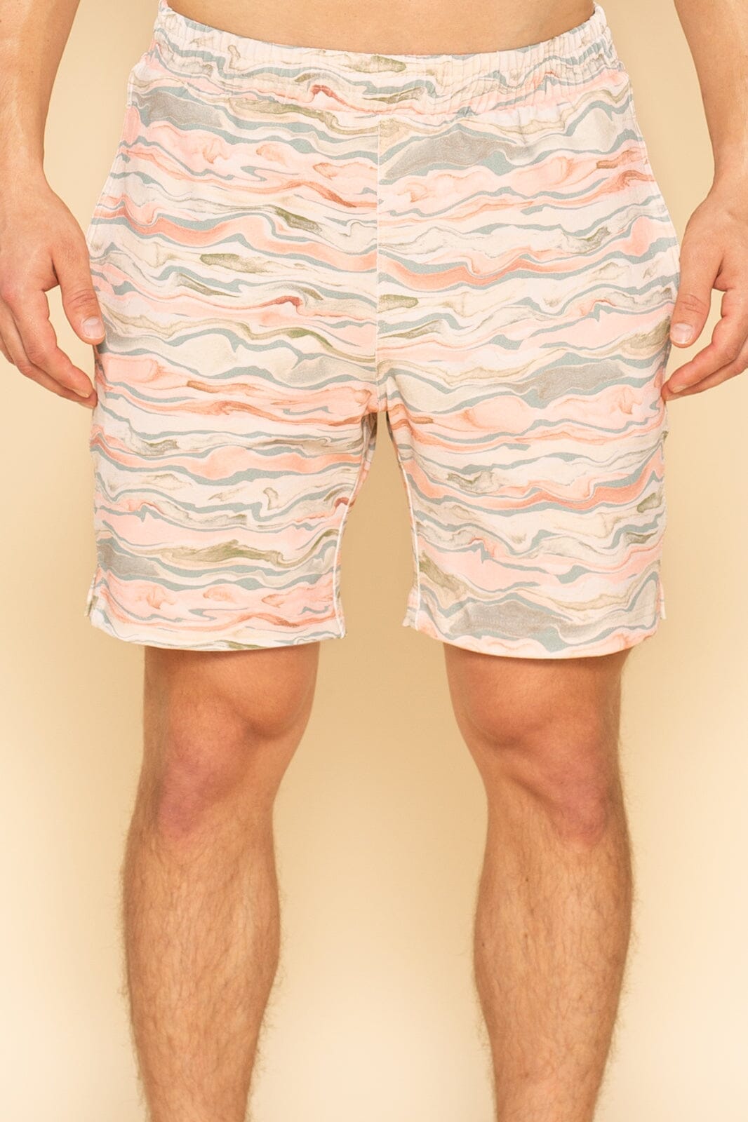 Beige, Green, and Salmon Tidewater Volley Boardshort With Wave Pattern