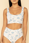 White & Blue Perth Top With Tree Pattern