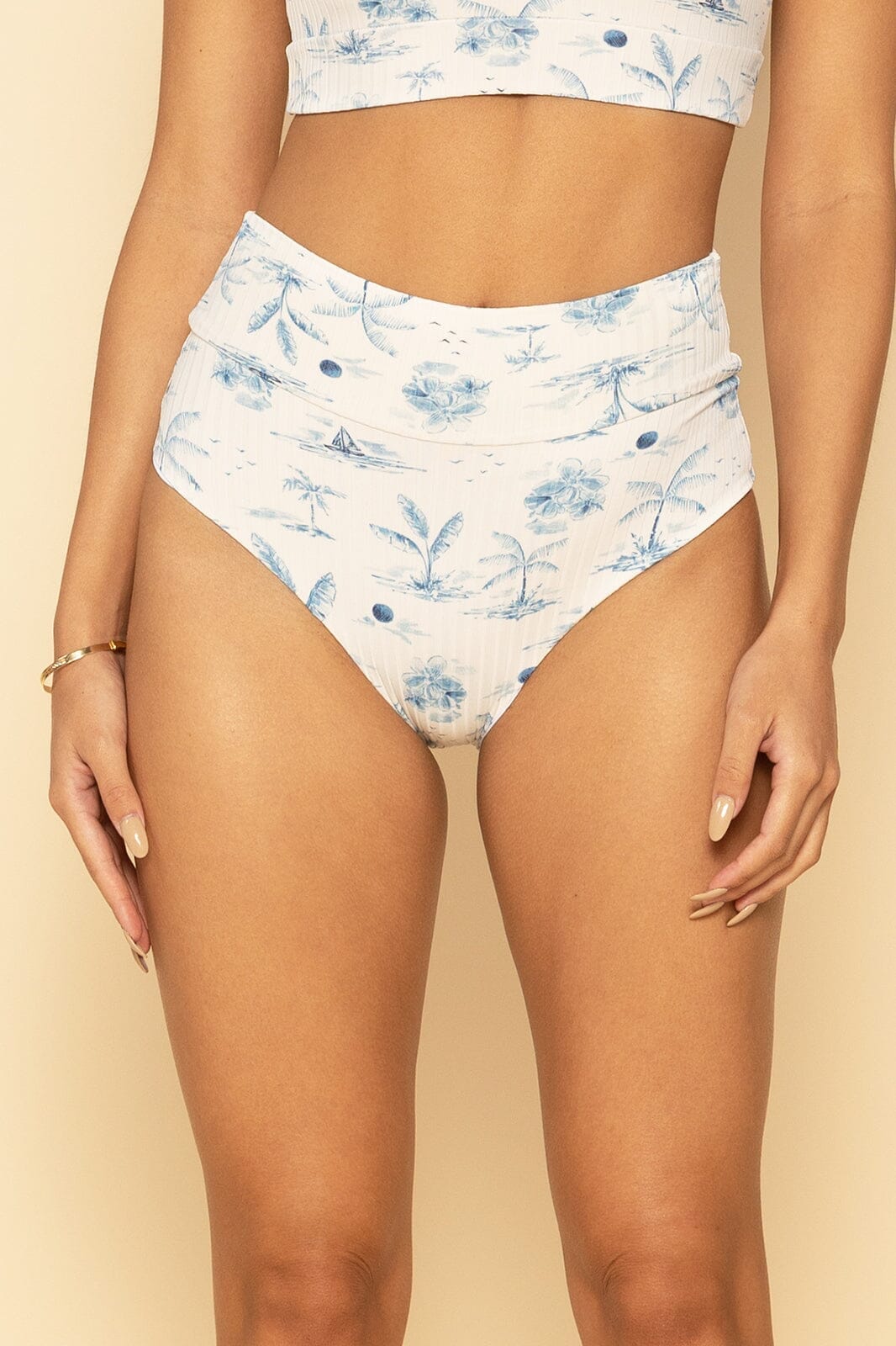 White & Blue Venice Banded Bottom With Tree Pattern