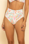 White, Pink Blue, Orange Belize High Waisted Bottom With Ocean Pattern