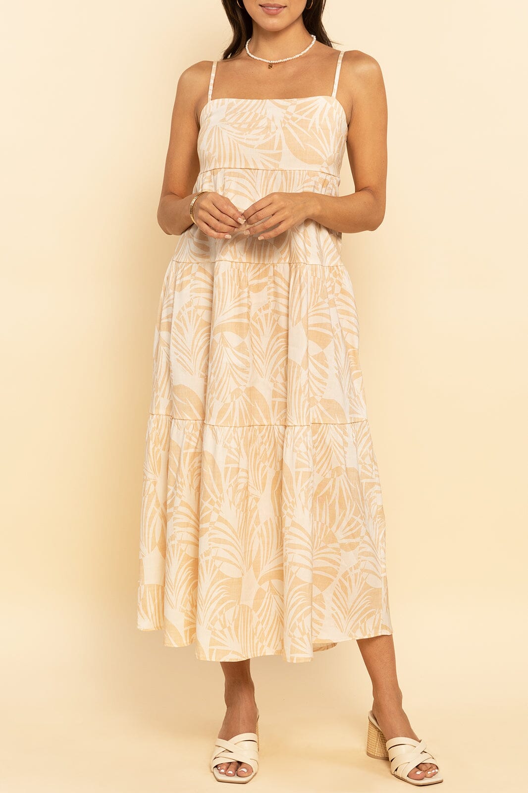 White & Yellow Flower Design Playa Maxi Dress
