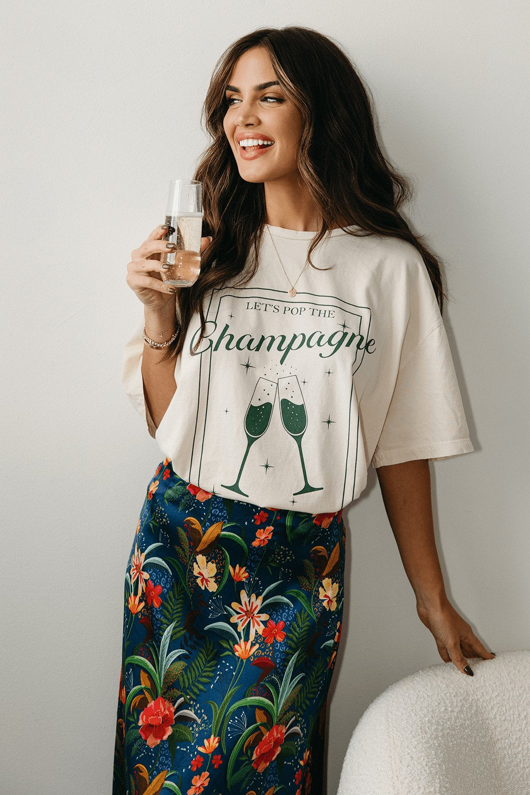 CHAMPAGNE GRAPHIC TEE - PEARLED IVORY - XS